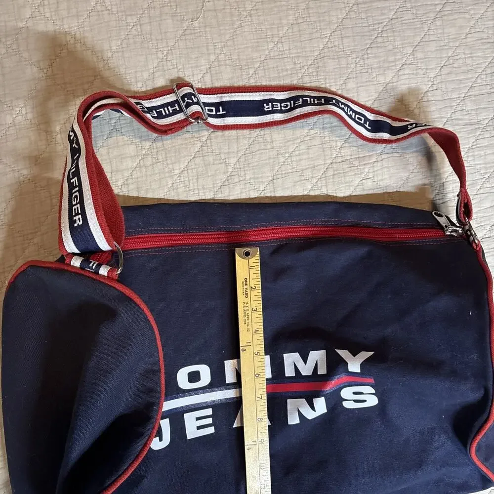 Tommy Hilfiger Duffel Bag Blue Large 11” Flag Logo‎ Travel Weekender Gym Vtg 90s